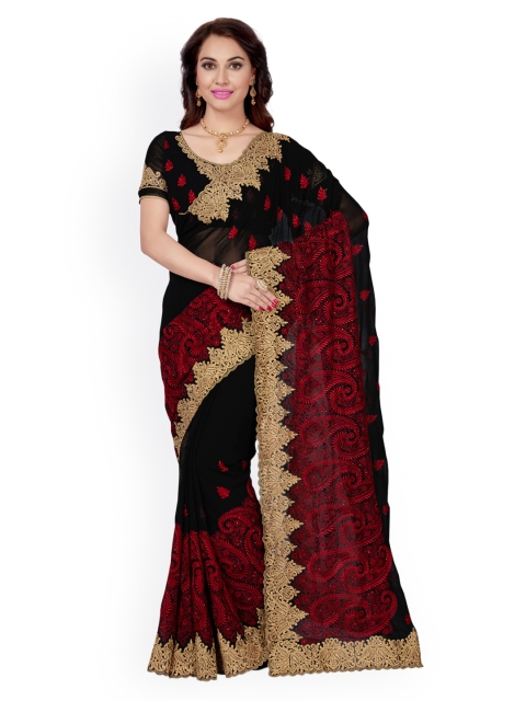 

Saree Swarg Black & Gold-Toned Poly Georgette Embroidered Saree