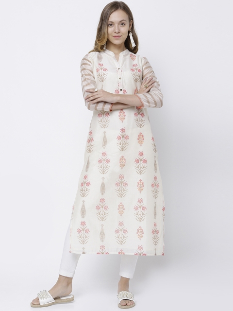

Vishudh Women Cream-Coloured Printed Straight Kurta