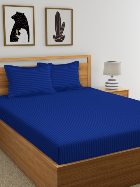 

Dreamscape Blue Striped Cotton Double Bedsheet with 2 Pillow Covers