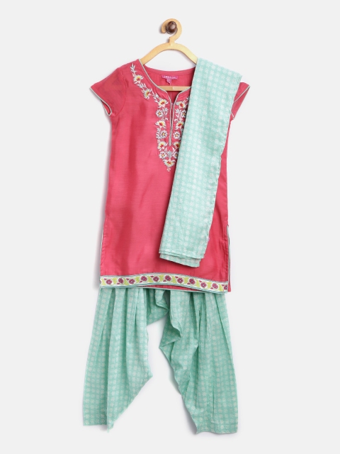 

Biba Girls Pink & Green Embroidered Kurta with Patiala & Dupatta