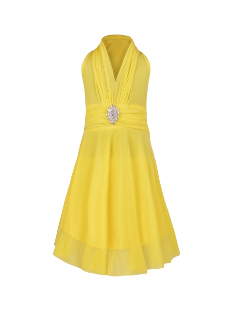 

Aarika Girls Yellow Self Design Fit and Flare Dress