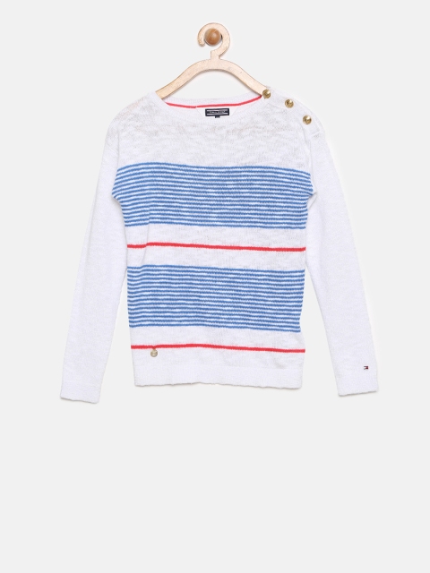 

Tommy Hilfiger Girls White & Blue Striped Pullover