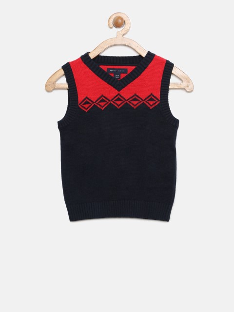

Tommy Hilfiger Boys Navy & Red Colourblocked Sweater Vest, Navy blue