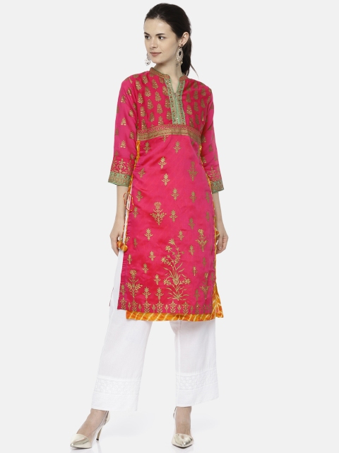 

Biba Women Pink Printed Layered Straight Kurta