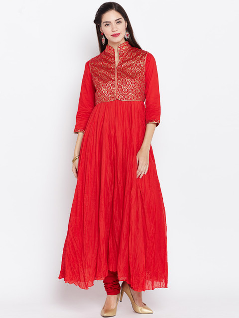 

Biba Women Red Solid Anarkali Kurta with Waistcoat