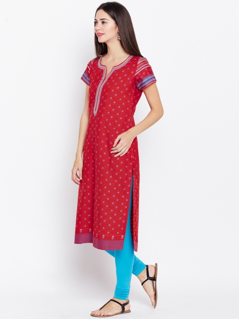 

Biba Women Red Woven Design Straight Kurta
