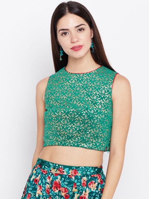 

Biba Women Green & Golden Printed Crop Top