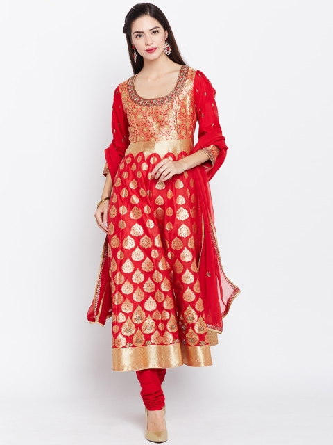 

Biba Women Red & Golden Woven Design Kurta with Churidar & Dupatta