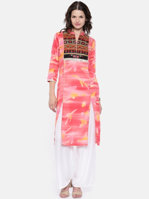 

Soch Women Coral Pink Printed Straight Kurta