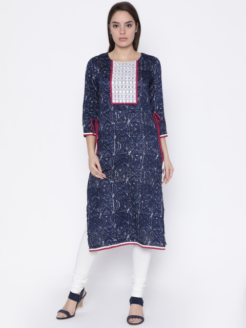 

Soch Women Navy Blue Printed Straight Kurta