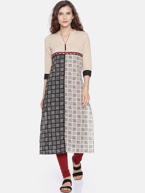

Soch Women Beige & Black Printed A-Line Kurta