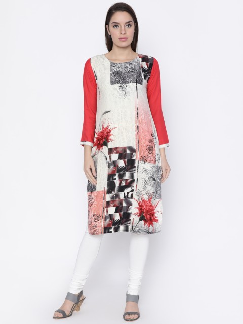 

Soch Women Cream-Coloured & Black Floral Print A-Line Kurta