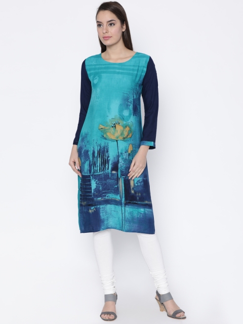 

Soch Women Green & Navy Blue Printed A-Line Kurta