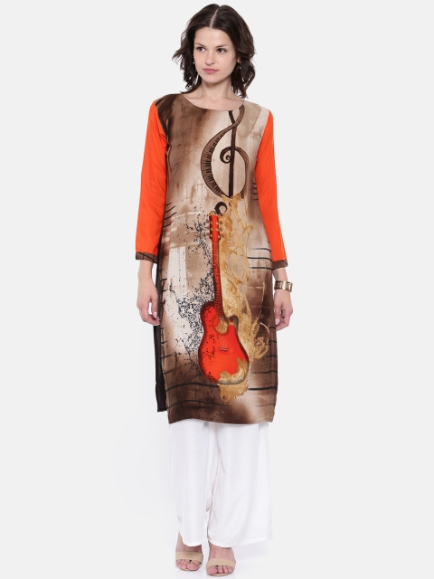 

Soch Women Brown & Orange Printed Straight Kurta