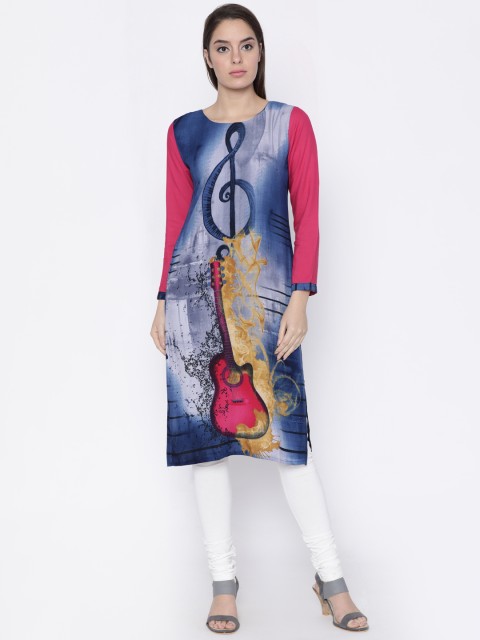 

Soch Women Blue Quirky Printed Straight Kurta
