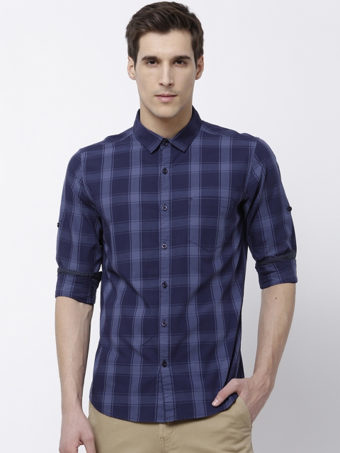 

HIGHLANDER Men Navy Blue & Blue Slim Fit Checked Casual Shirt
