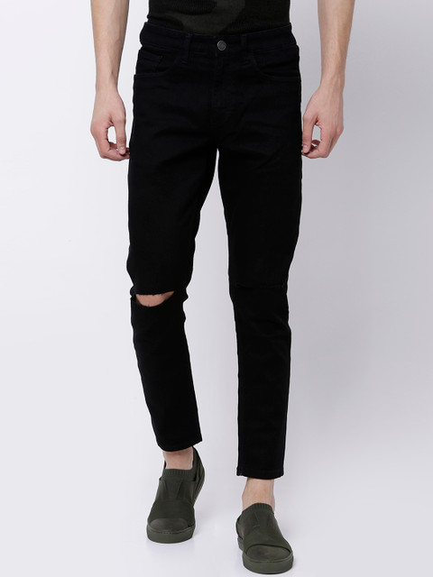 

HIGHLANDER Men Black Slim Tapered Fit Mildly Distressed Ankle-Length Jeans