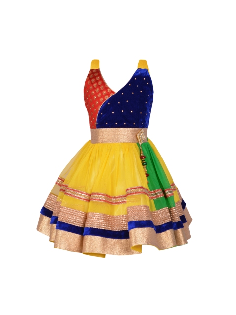 

Aarika Girls Yellow Self Design Fit and Flare Dress