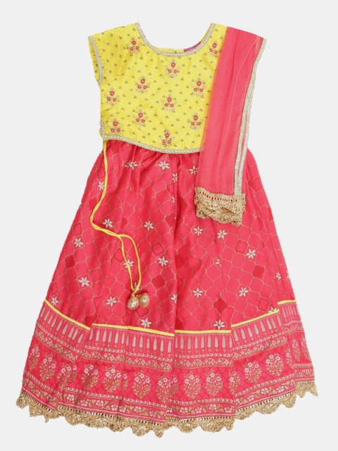 

Biba Girls Yellow & Pink Solid Lehenga Choli with Dupatta
