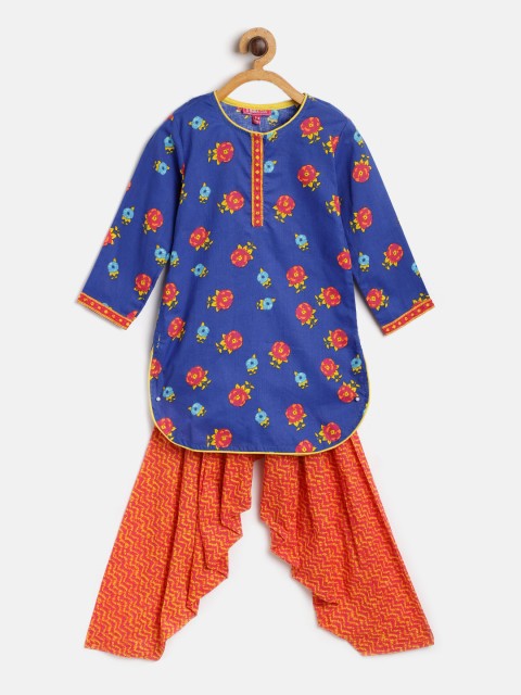 

Biba Girls Blue & Orange Printed Kurta with Salwar