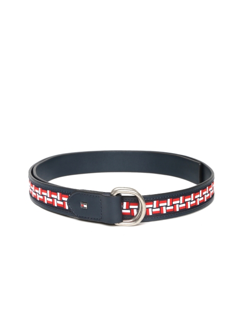 

Tommy Hilfiger Men Navy Blue & Red Woven Design Reversible Leather Belt