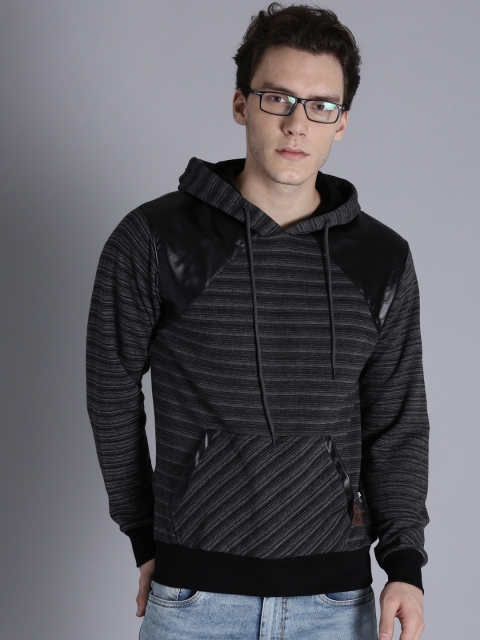 

Kook N Keech Men Charcoal Striped Hooded Sweatshirt