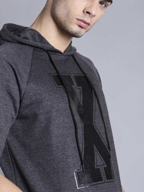 

Kook N Keech Men Charcoal Grey Printed Hooded Sweatshirt
