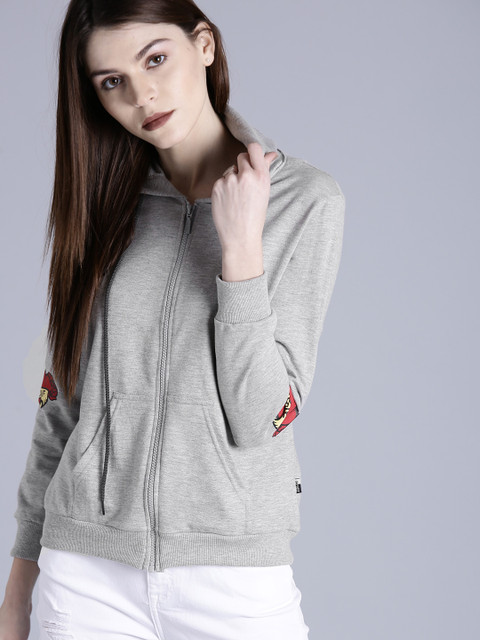 

Kook N Keech Women Grey Melange Solid Hooded Sweatshirt
