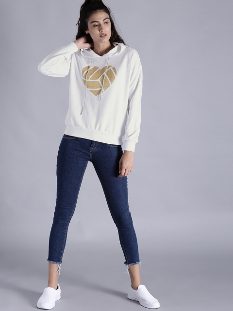 

Kook N Keech Women White Printed Hooded Sweatshirt