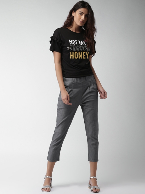 

Mast & Harbour Women Grey Slim Fit Solid Regular Trousers