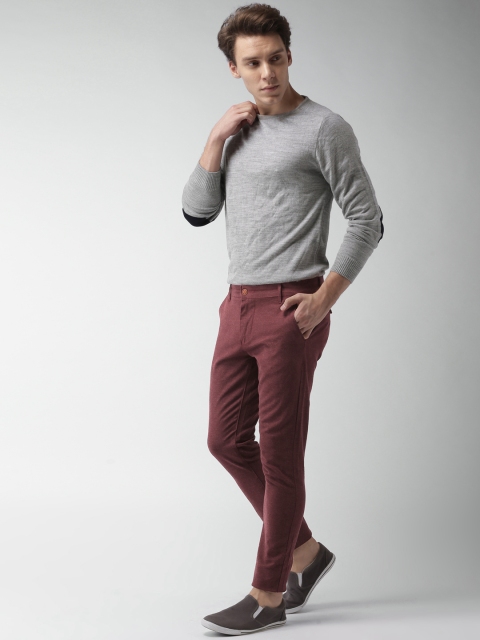 

Mast & Harbour Men Maroon Slim Fit Solid Regular Trousers