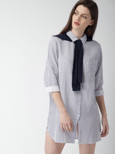 

Mast & Harbour Women White Striped Shirt style Dress