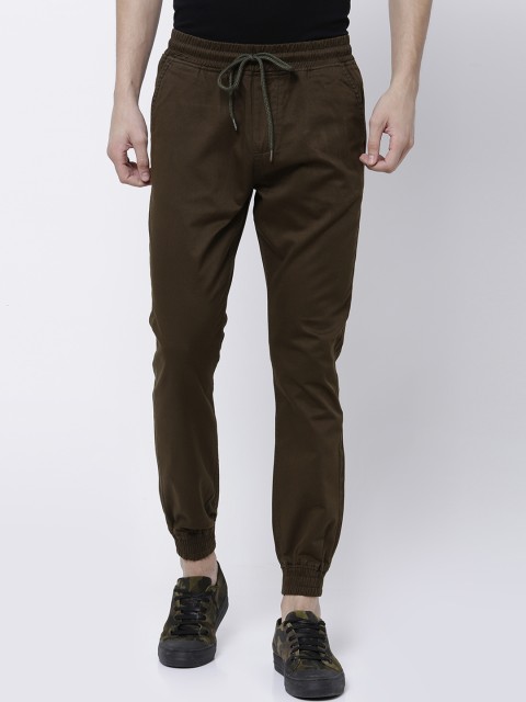 

LOCOMOTIVE Men Olive Green Slim Fit Solid Joggers