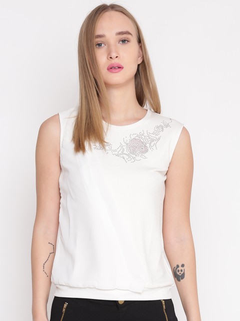 

Madame Women Off-White Embellished Detail Top