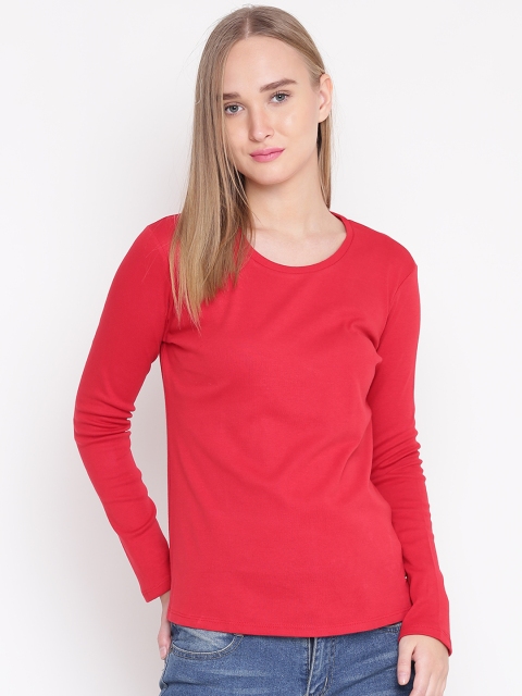 

Madame Women Red Solid Round Neck T-shirt