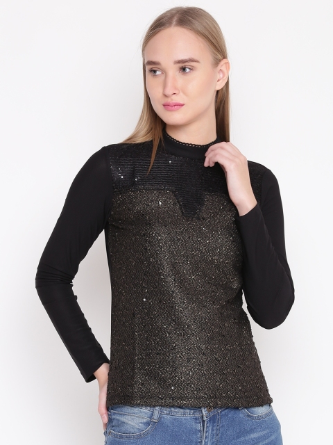 

Madame Women Black Self-Design Top