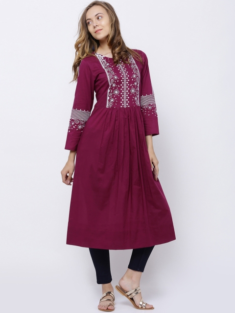 

Vishudh Women Magenta Printed A-Line Kurta