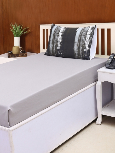 

House This Grey Cotton 300 Superfine TC Single Bedsheet with 1 Pillow Cover