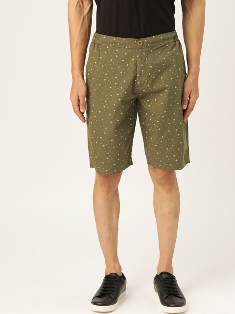 

Sweet Dreams Men Olive Green & Beige Conversational Printed Regular Shorts