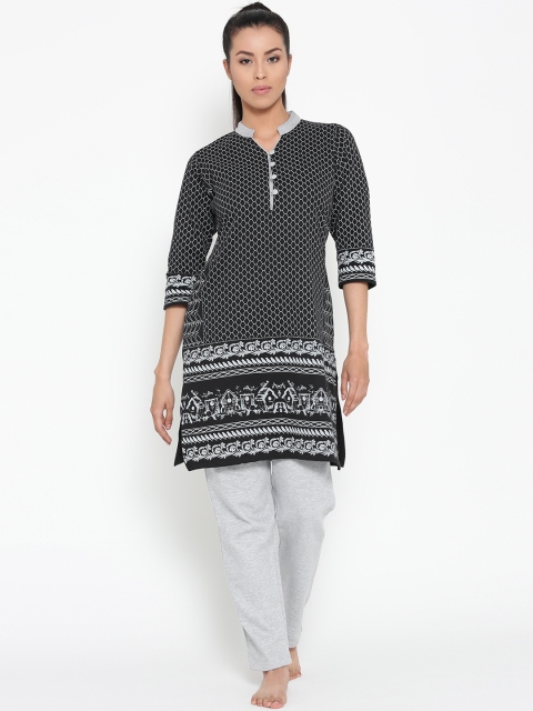 

Sweet Dreams Women Black & Grey Geometric Printed Night Suit