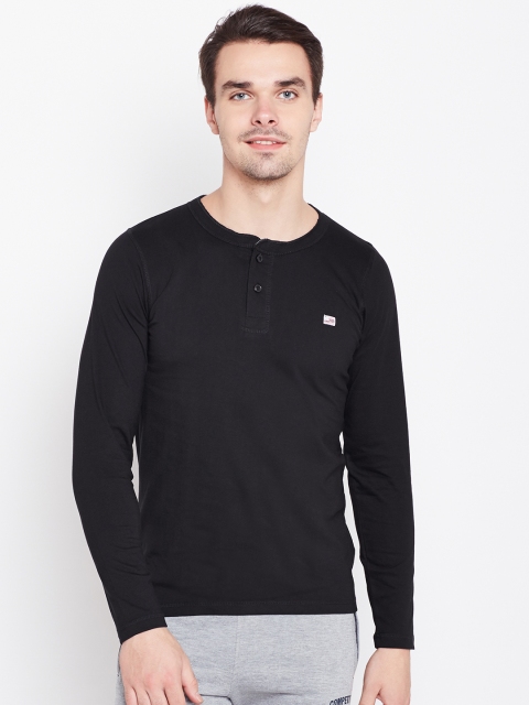 

Sweet Dreams Men Black Solid Henley Neck T-shirt