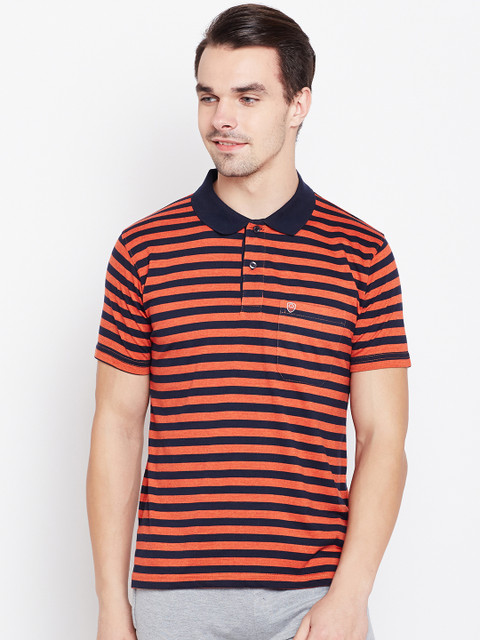 

Sweet Dreams Men Navy Blue & Orange Striped Polo Collar T-shirt