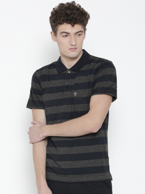 

Sweet Dreams Men Charcoal Grey & Navy Striped Polo Collar T-shirt