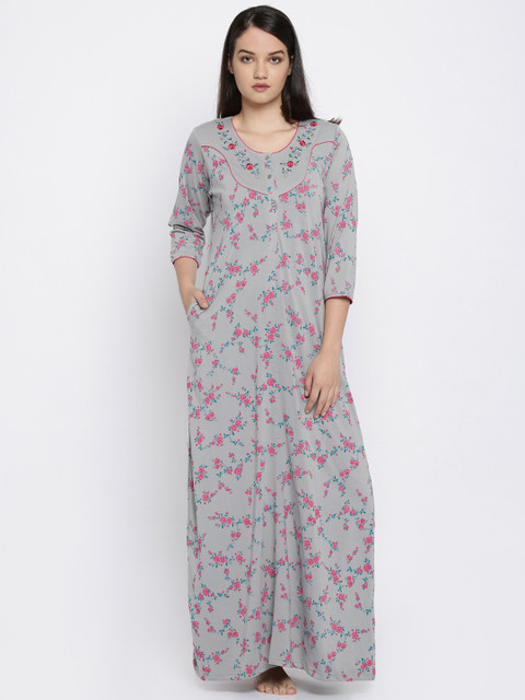 

Sweet Dreams Grey Floral Printed Nightdress