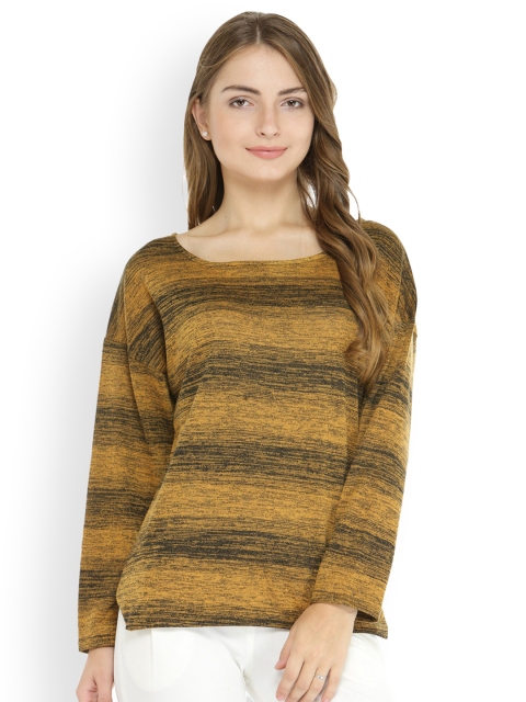 

Pannkh Women Mustard Yellow Striped Pullover