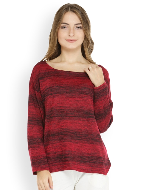 

Pannkh Women Maroon Striped Pullover