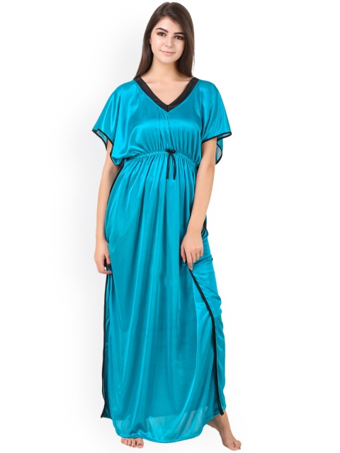 

Masha Women Blue Satin Kaftan Maxi Nightdress NT-233-1116