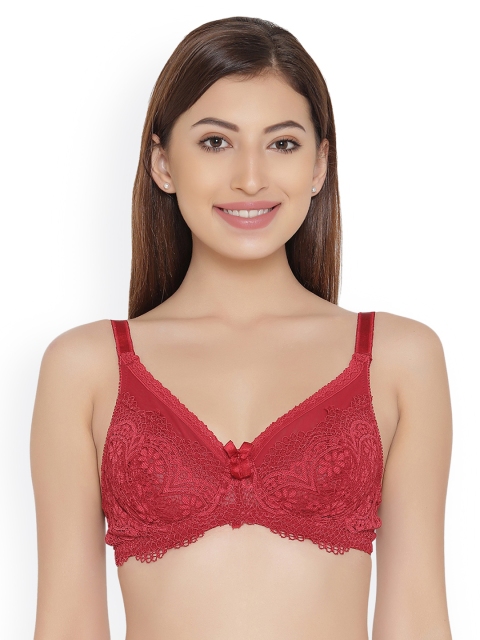 

Clovia Lace Non-Padded Underwired Full Cup Plus Size Bra, Red