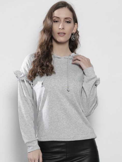 

DOROTHY PERKINS Women Grey Melange Solid Hooded Sweatshirt