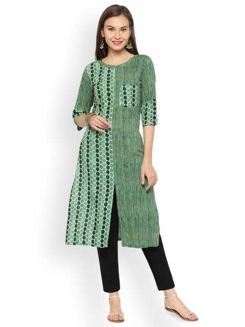 

Indibelle Women Green Printed Straight Kurta